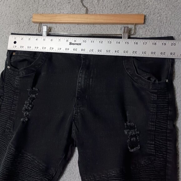 Balmain Paris Jeans Men's 40 Black Denim Dark Wash Straight Leg Distressed Biker - Picture 7 of 13